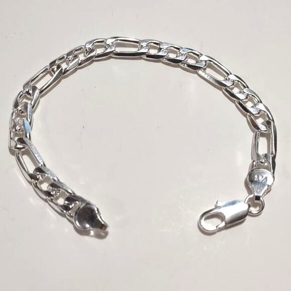 Genuine S925 Sterling Silver Bracelet Thick Figaro Chain Link Christmas - New!!!